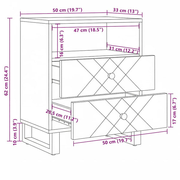 Schwarzer Nachttisch Mango Massivholz 50x62cm
