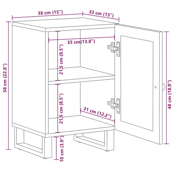 Schwarzer Badschrank Mango Massivholz 38x58 cm