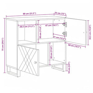 Schwarzes Sideboard Mango Massivholz 80cm