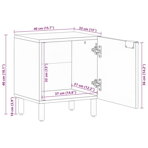 Nachttisch Braun Mango Massivholz 40 cm