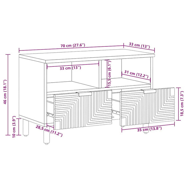 TV-Schrank Braun Mango Massivholz 70 cm