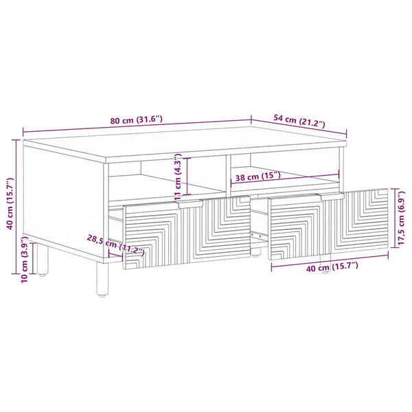 Couchtisch Braun Mango Massivholz 80x54cm