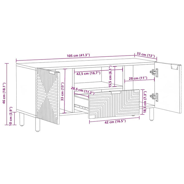 TV-Schrank Braun Mango Massivholz 105cm