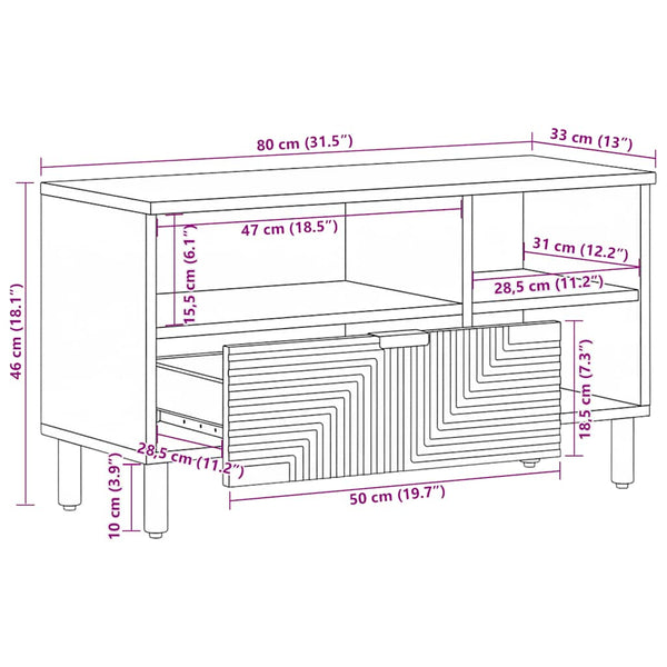 TV-Schrank Mango Massivholz Braun 80 cm