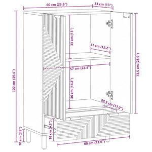 Highboard Braun 60x33x100 cm Mango Massivholz