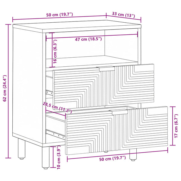 Nachttisch Braun Massivholz Akazie 50x33x62cm