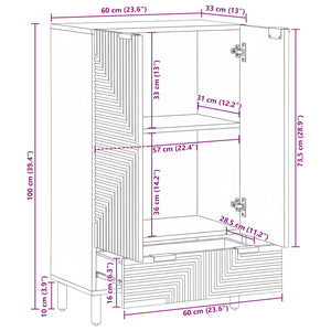 Highboard Akazie Massivholz 60x100 cm