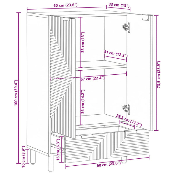 Highboard Akazie Massivholz 60x100 cm