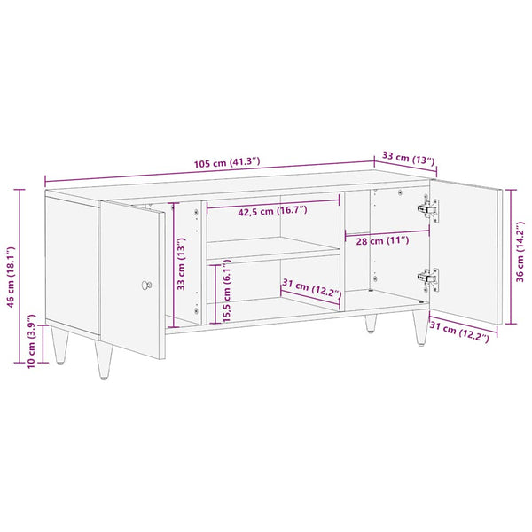 TV-Schrank Hellgrau Mango Massivholz 105cm