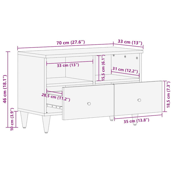 TV-Schrank Hellgrau Mango Massivholz 70 cm
