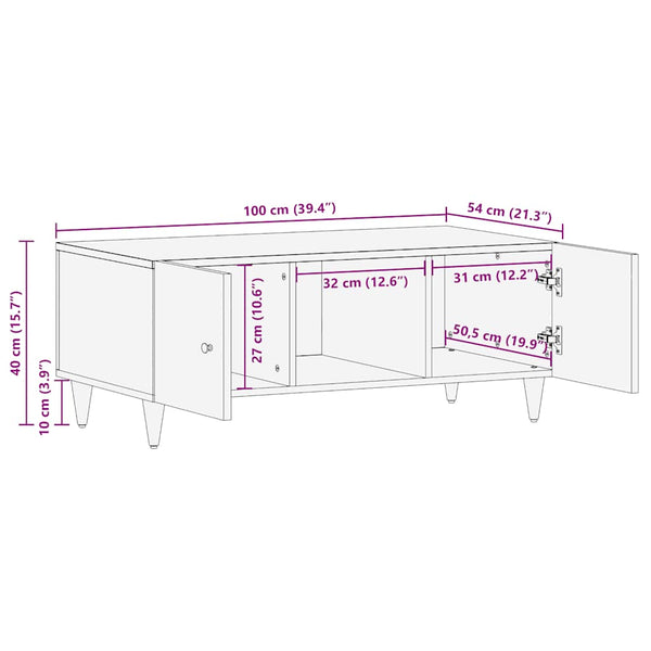 Couchtisch Hellgrau Mango Massivholz 100x54 cm
