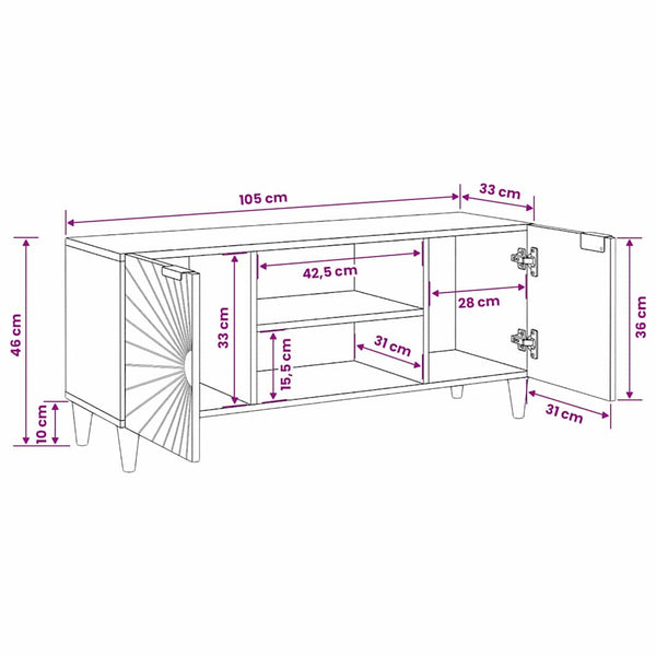TV-Schrank Schwarz/Gold 105cm Holzwerkstoff