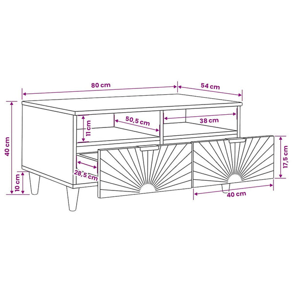 Couchtisch Mango Massivholz 80x54 cm