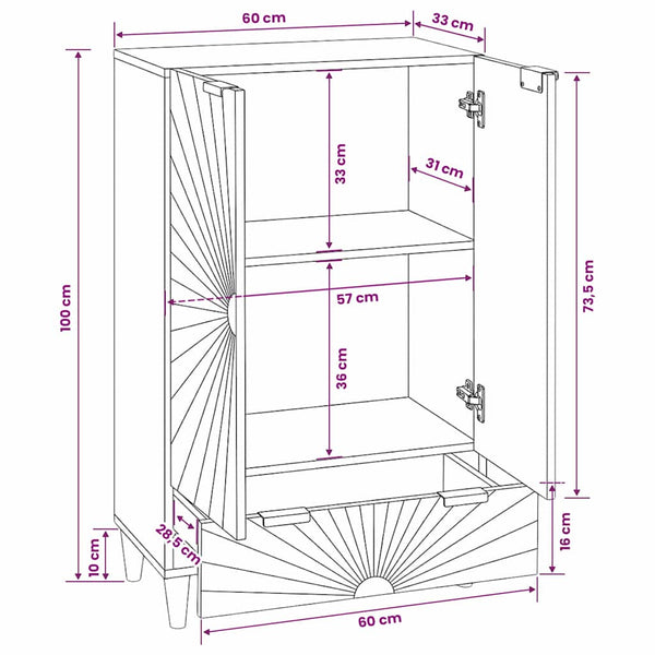 Schwarzer & Goldener Seitenschrank 60x33,5x100 cm