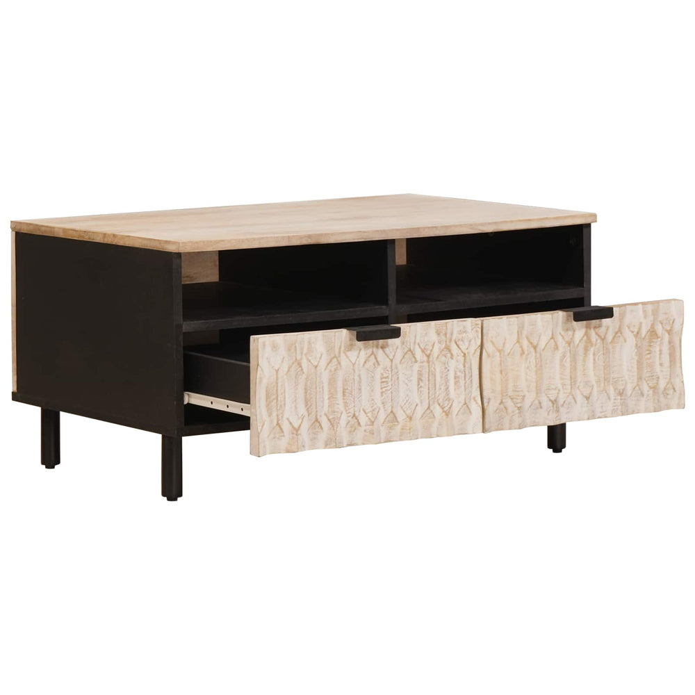 vidaXL Coffee Table with Drawers White 80 x 54 x 40 cm Solid Mango Wood