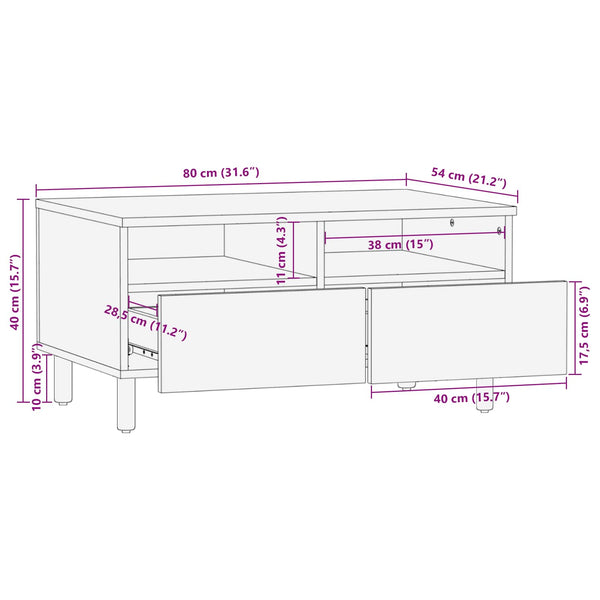 Couchtisch Weiß Massivholz Mango 80x54 cm