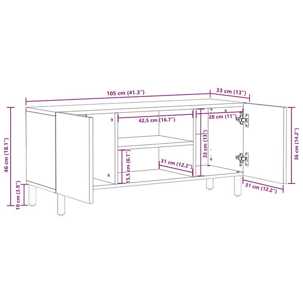 Meuble TV vidaXL avec étagère en acacia marron 105 x 33 x 46 cm