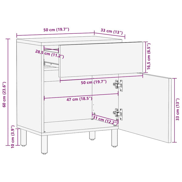 Nachttisch Braun Mango Massivholz 50x33x60cm