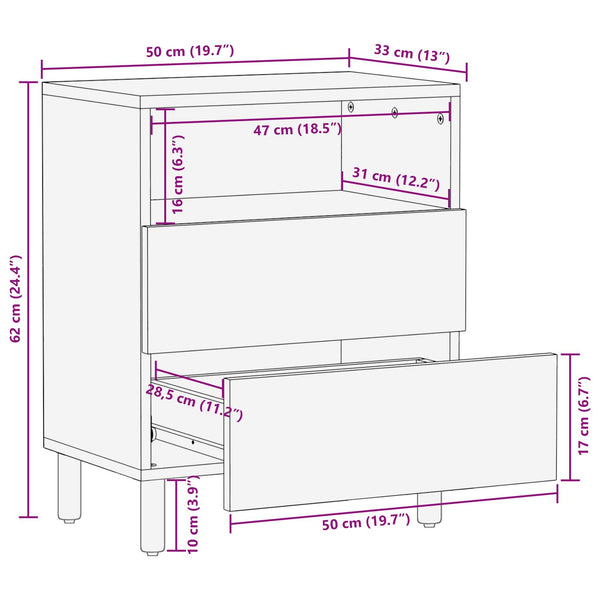 Nachttisch Braun Mango Massivholz 50x33x62cm