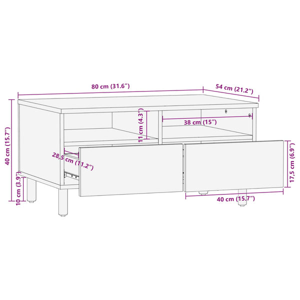 Couchtisch Braun Mango Massivholz 80x54 cm