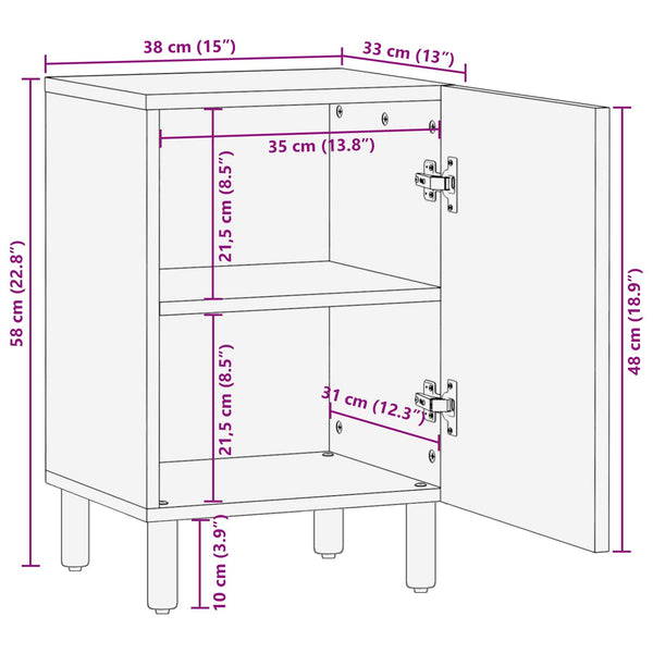Badschrank Braun Massivholz Mango 38x33x58cm