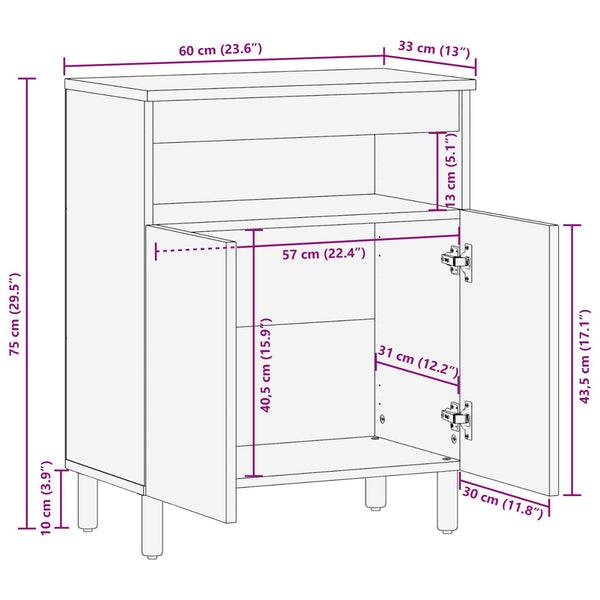 Akazienbraunes Sideboard mit Stauraum 60 cm