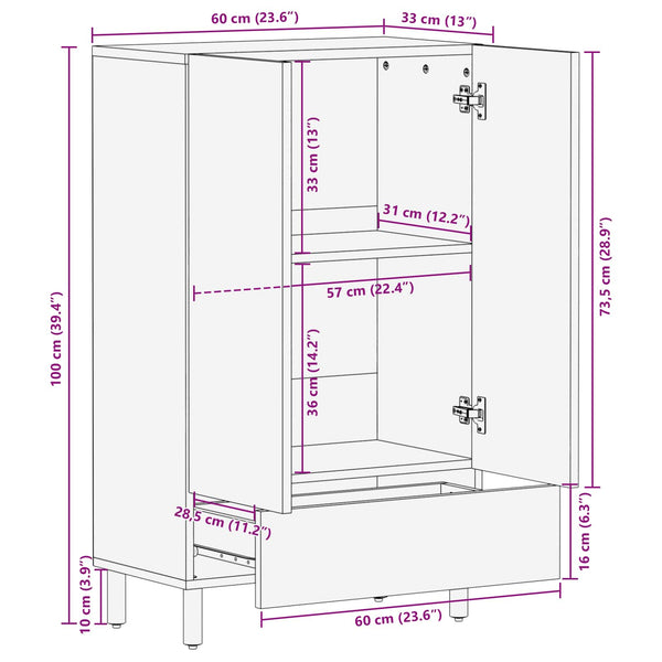 Highboard Akazienbraun 60x33x100 cm