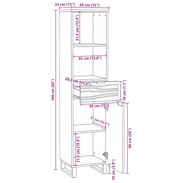 Waschbeckenschrank Braun 38x33x160cm