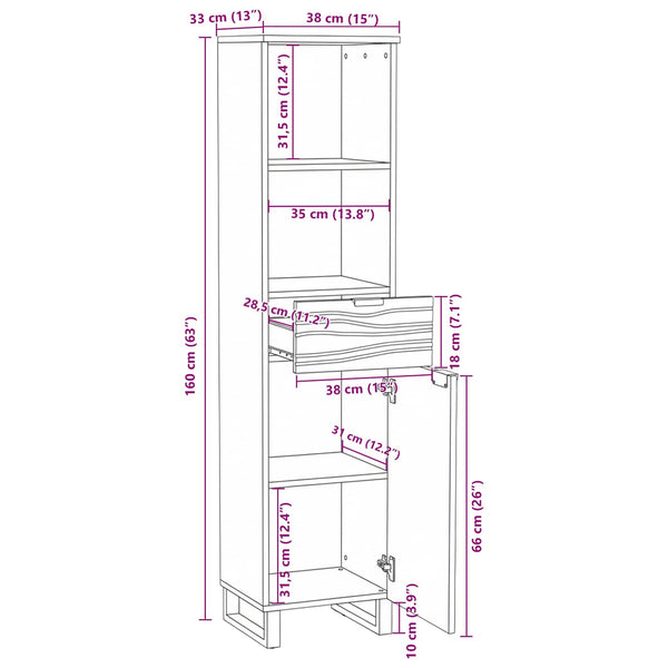 Waschbeckenschrank Walnuss 38x33x160cm