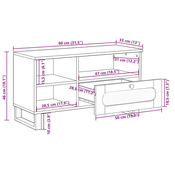 TV-Schrank Braun Mango Massivholz 80 cm