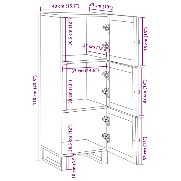 Highboard Braun Mango Massivholz 90x75 cm