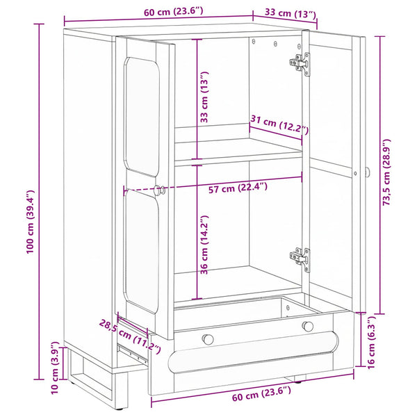 Highboard Braun Mango Massivholz 110cm