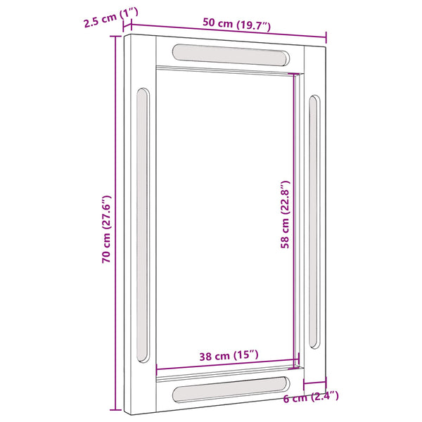 Braun Badezimmerspiegel Mango Massivholz 50x70 cm
