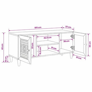 TV-Einheit Hellbraun Mango Massivholz 105cm
