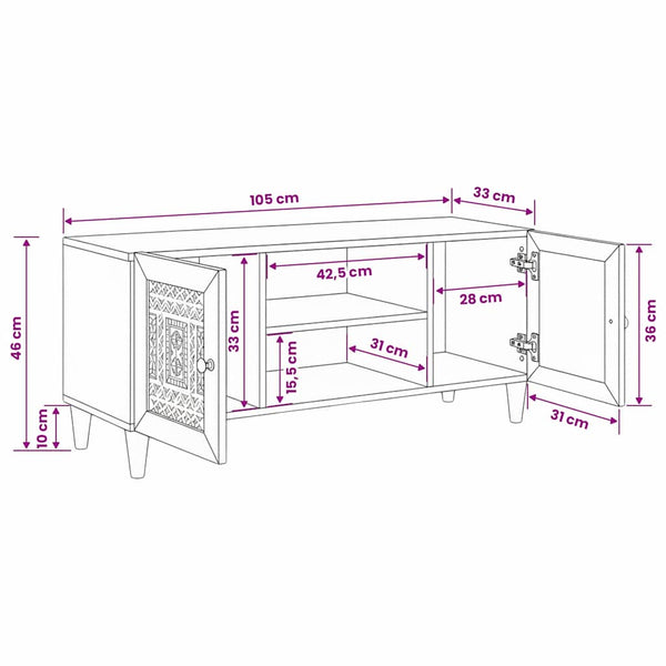 TV-Einheit Hellbraun Mango Massivholz 105cm