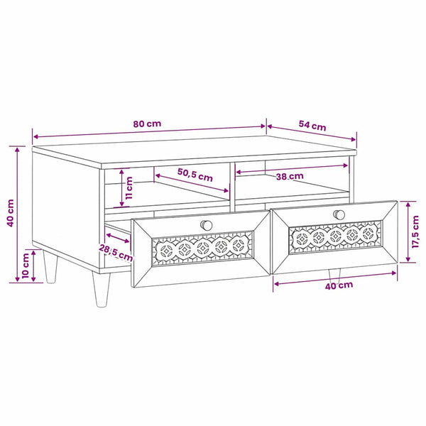 Couchtisch Akazie Massivholz Hellbraun 80x54 cm