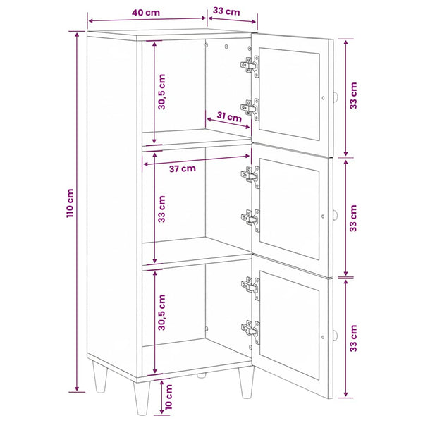 Highboard Hellbraun Massivholz Mango 110 cm