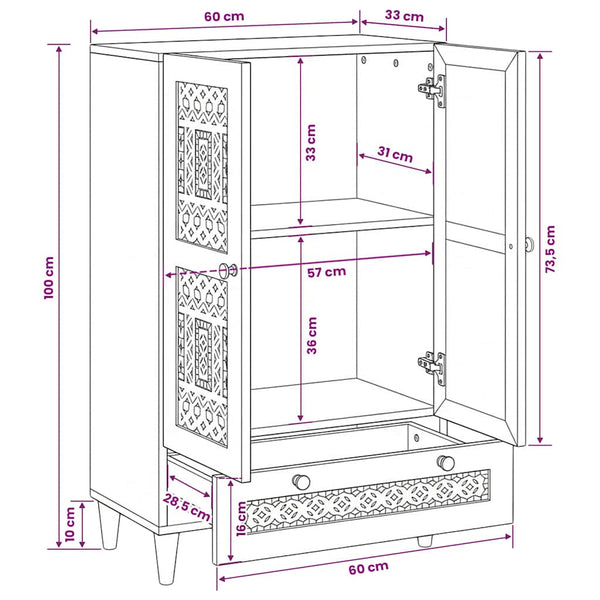 Massivholz Highboard Hellbraun Mango 60x33x100cm