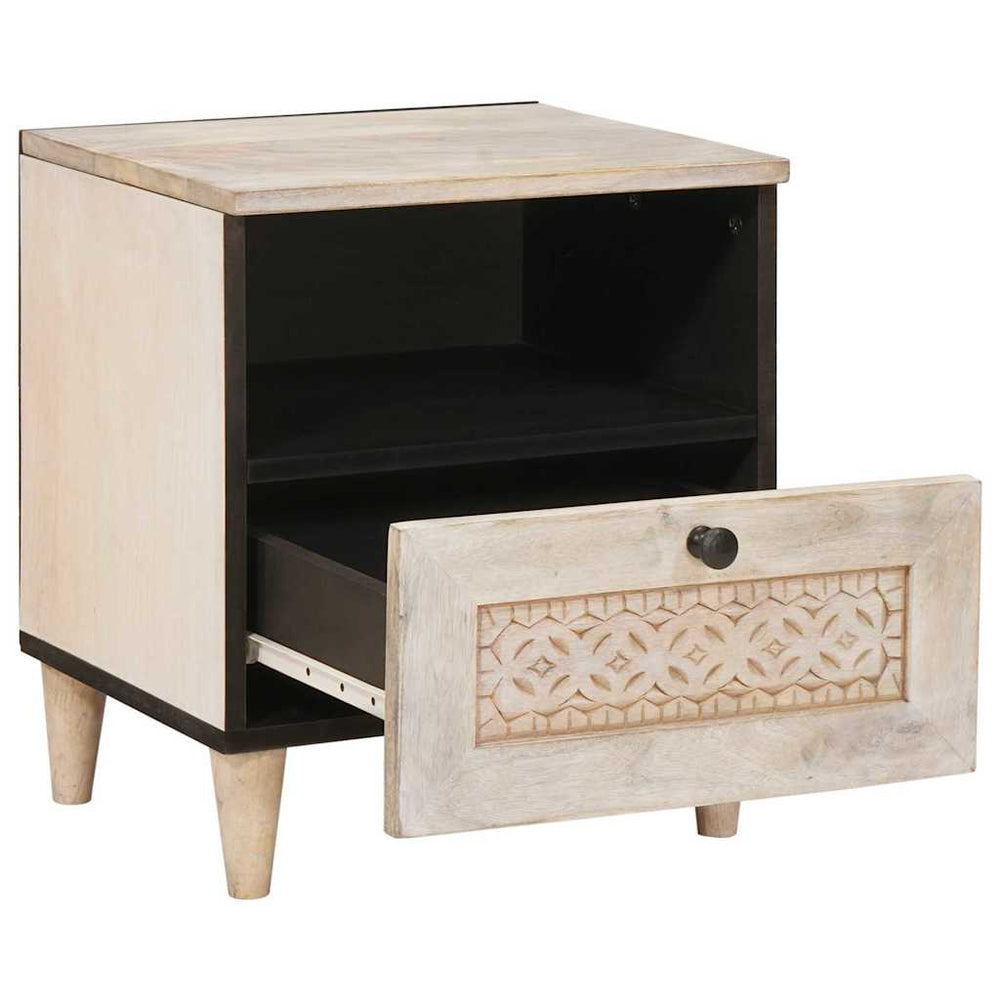 vidaXL Nightstand Beige 40 x 33 x 46 cm Solid Acacia Wood