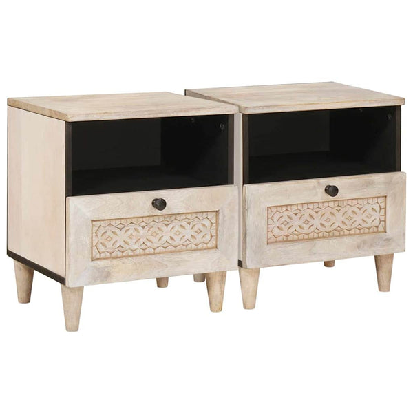 Nachttische 2er-Set Beige Akazie Massivholz