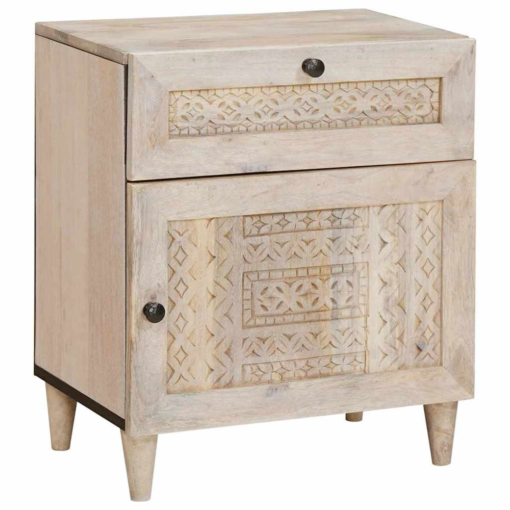 vidaXL Nightstand with Storage Beige 50 x 33 x 60 cm Solid Acacia Wood