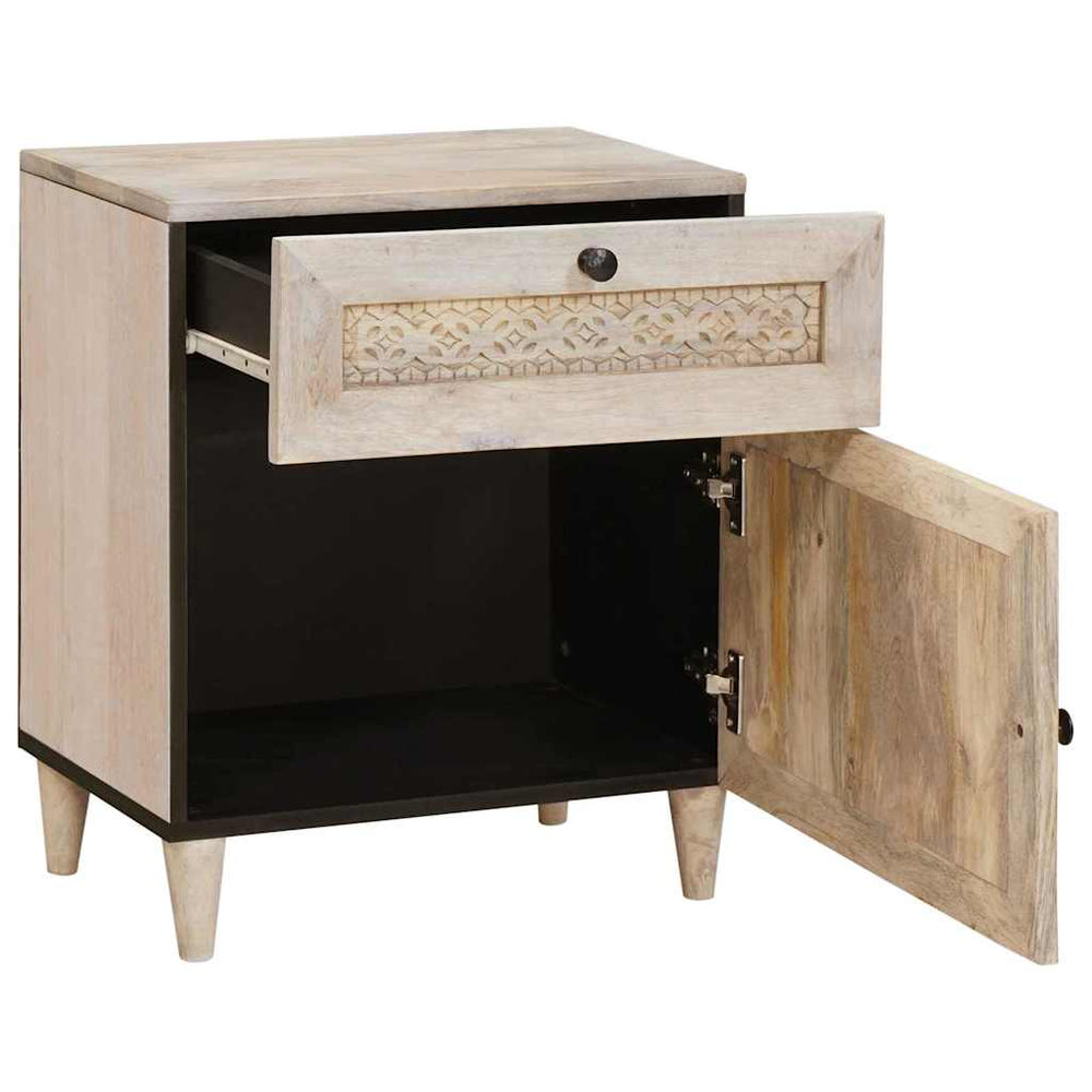 vidaXL Nightstand with Storage Beige 50 x 33 x 60 cm Solid Acacia Wood