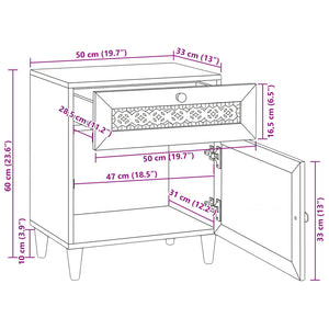 Beige Nachttisch Akazie Massivholz 50x60 cm