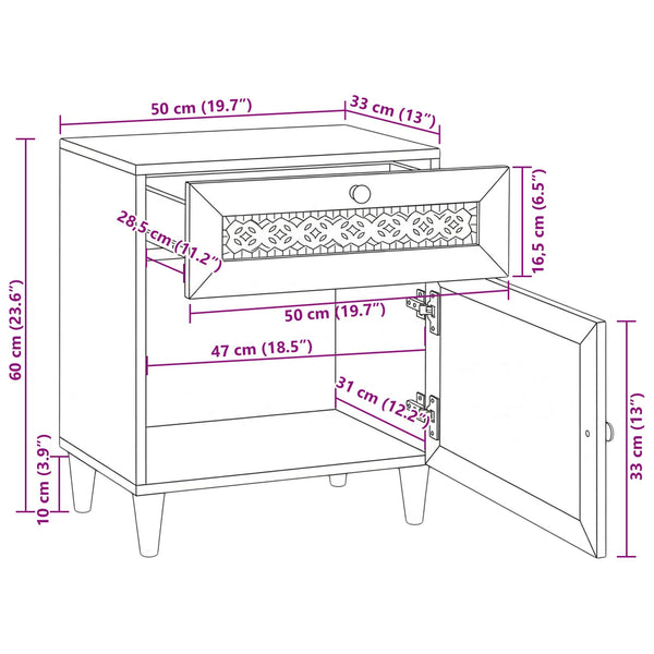 Beige Nachttisch Akazie Massivholz 50x60 cm
