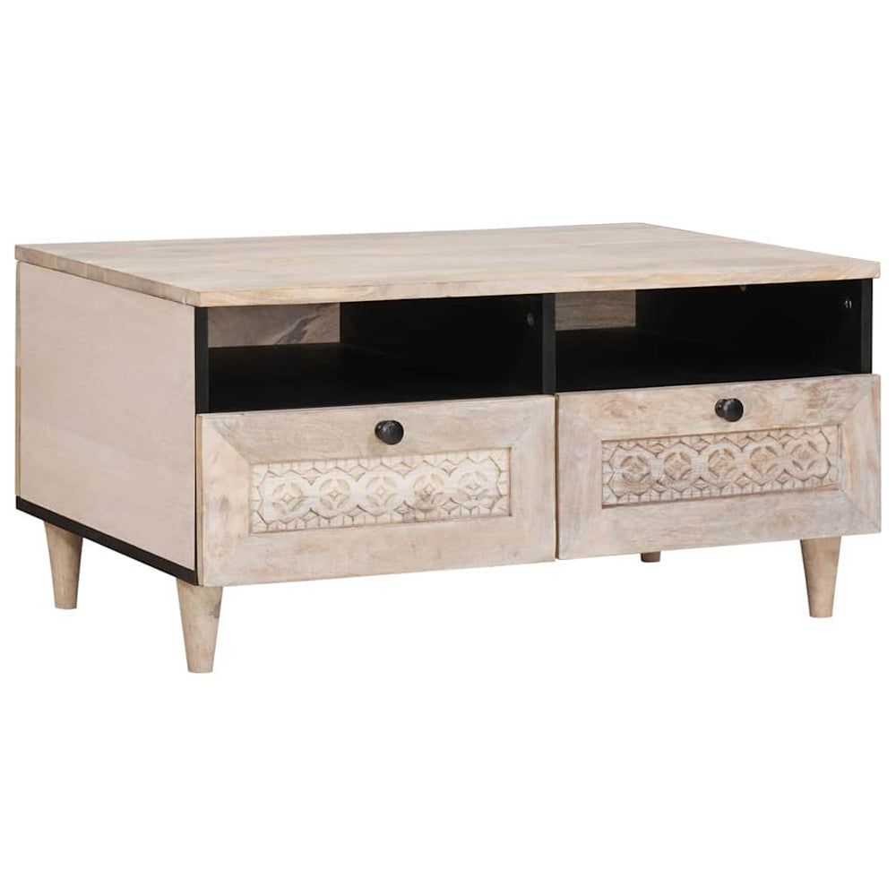 vidaXL Coffee Table with Shelf White 80 x 54 x 40 cm Solid Acacia Wood