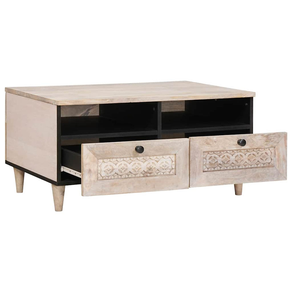vidaXL Coffee Table with Shelf White 80 x 54 x 40 cm Solid Acacia Wood