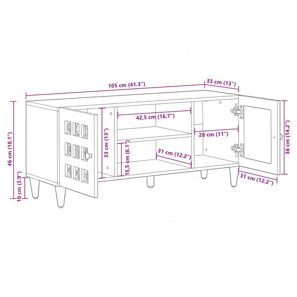 TV-Schrank Walnuss Massivholz Mango 105cm