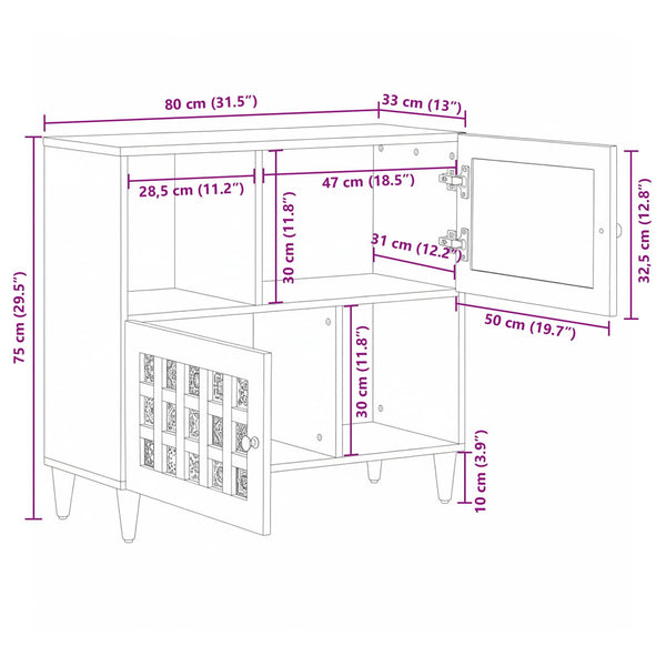 Walnuss Sideboard Mango Massivholz 80cm