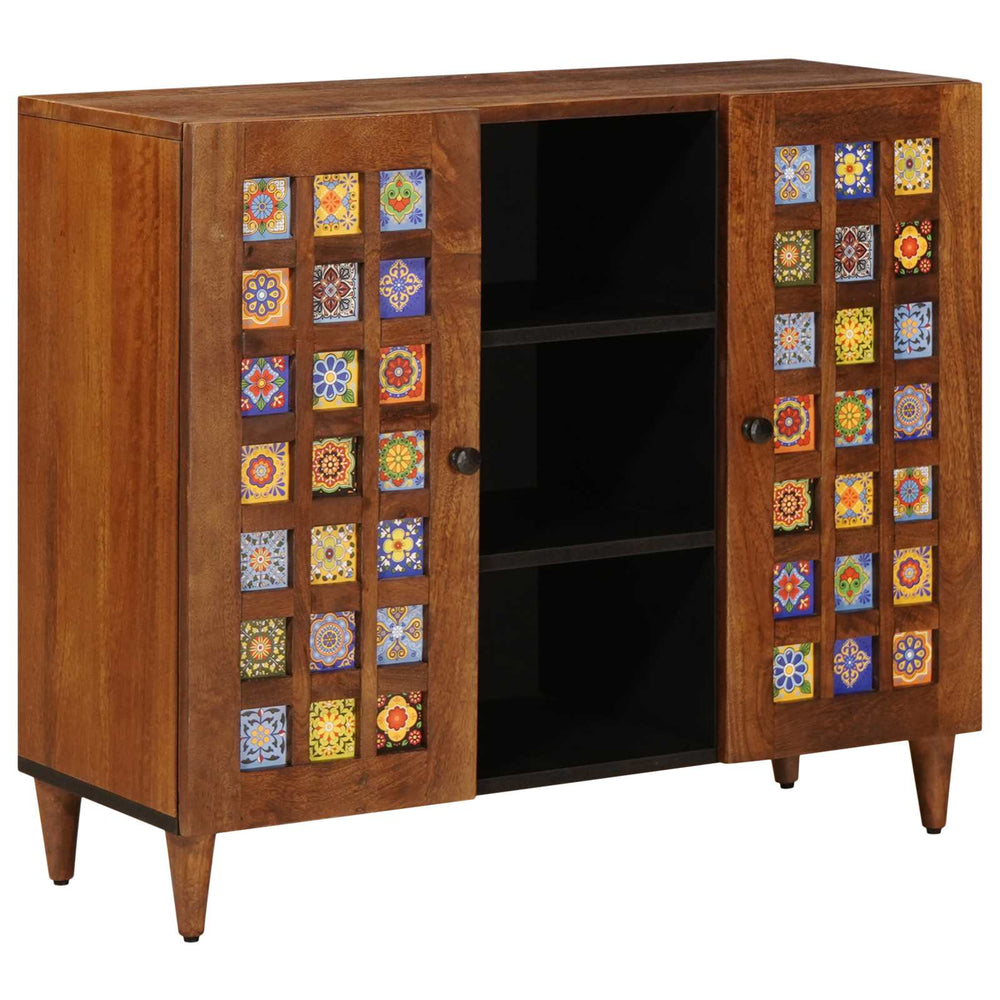 Walnuss Sideboard mit Regal Mango Massivholz 90 cm