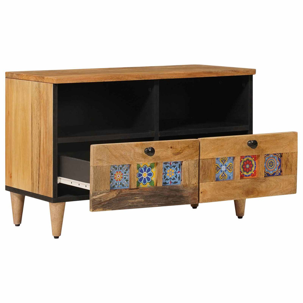 vidaXL Meuble TV avec étagère Bois de manguier massif naturel 70 x 33 x 46 cm